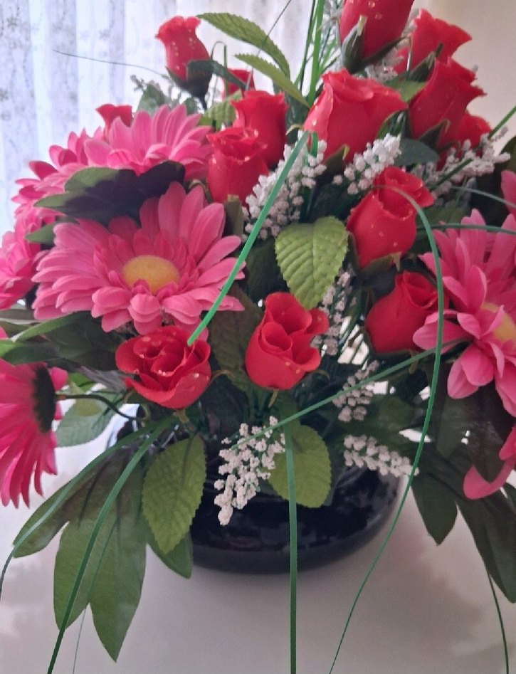 Pembe ve Kırmızı Yapay Çiçek Aranjmanı - Görsel 2