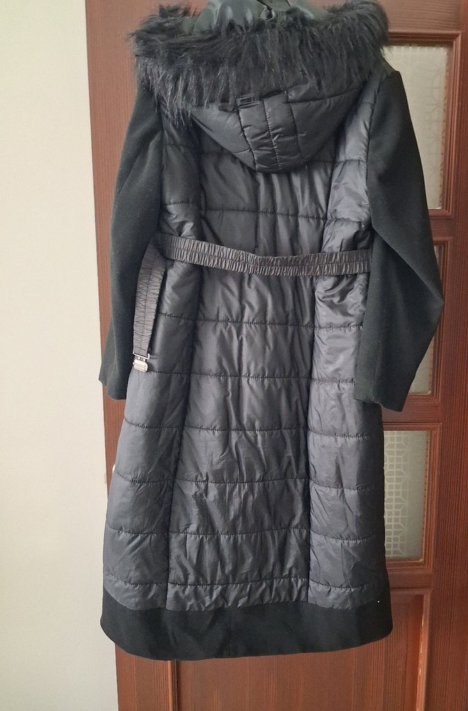 Kadın Siyah Uzun Kemerli Mont - Görsel 2