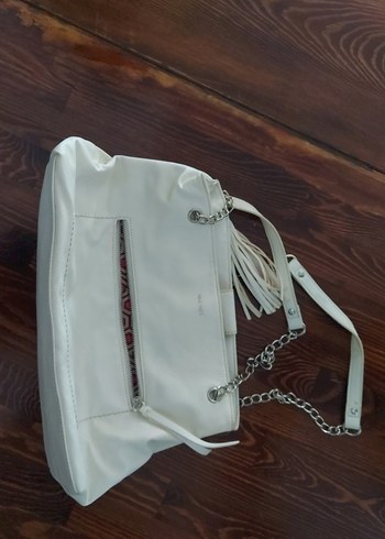 Nine West Beyaz Deri Kadın Çanta - Fermuarlı, Bohem