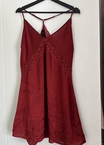 Bordo Nakışlı Bohem Midi Gecelik