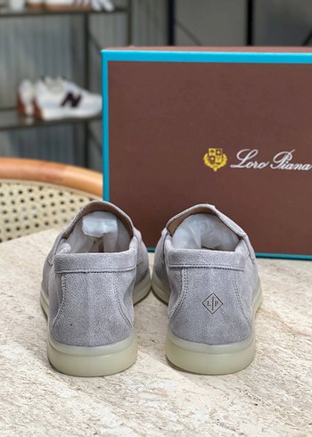 Loro Piana Loro Piana Gri Süet Erkek Kemerli Loafer Ayakkabı