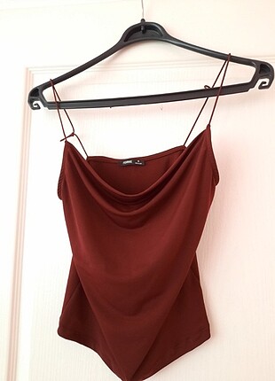 Bordo askili saten bluz