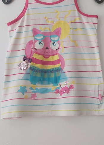 Kız Çocuk Pembe Baskılı Kolsuz Tişört