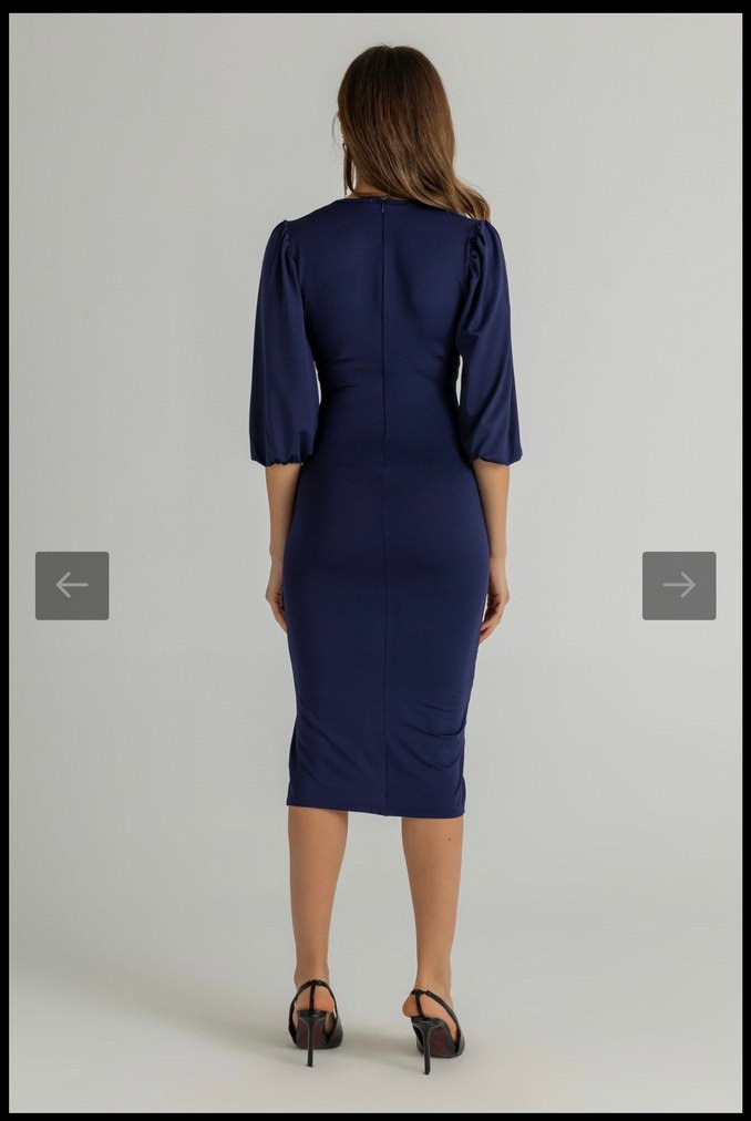 Kruvaze Yaka Lacivert Kalem Elbise - Görsel 4