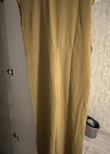 Kadın Bej Kemerli Kumaş tulum - Görsel 3