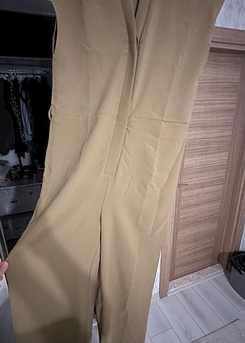 Kadın Bej Kemerli Kumaş tulum - Görsel 2