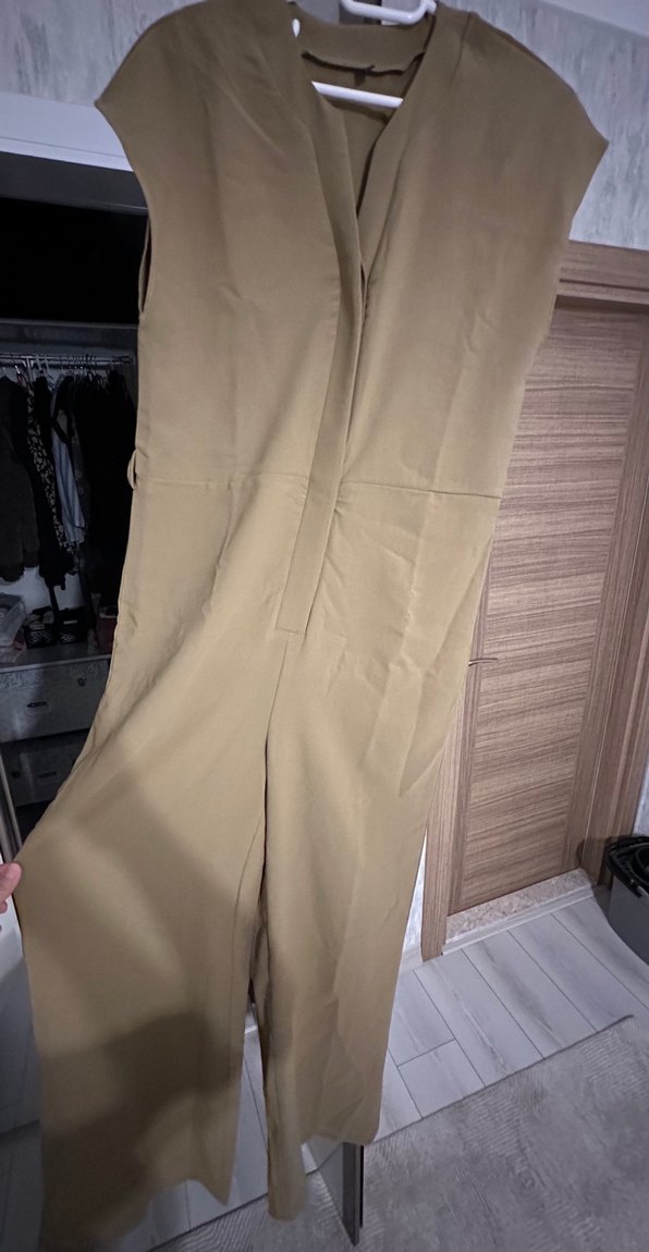 Kadın Bej Kemerli Kumaş tulum - Görsel 2