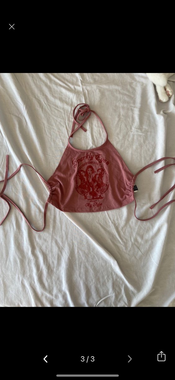 Pembe Mini Strappy Crop Top - Görsel 3