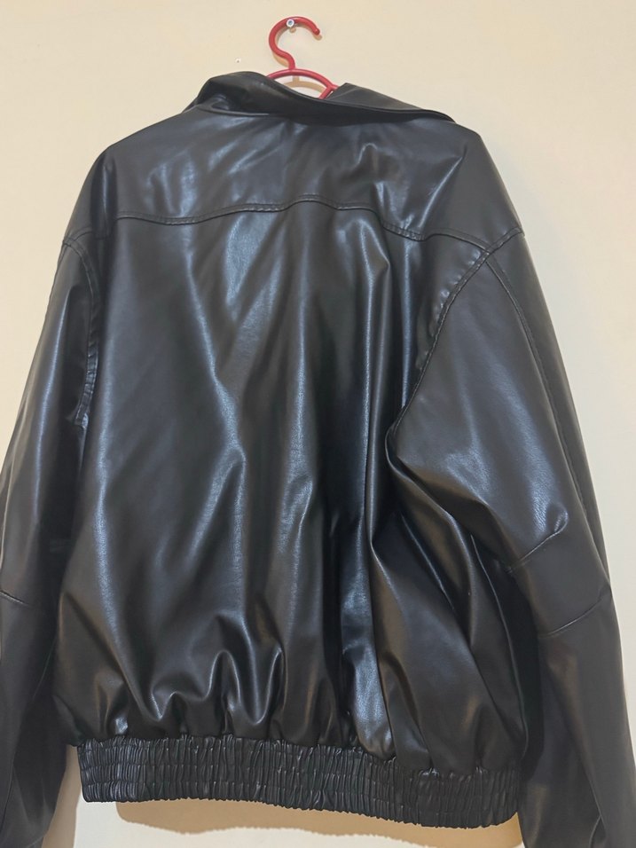 Siyah Deri Fermuarlı Unisex Ceket - Görsel 4