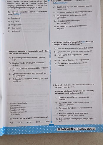 Beden Paragrafın Şifresi Dil Bilgisi Soru Bankası