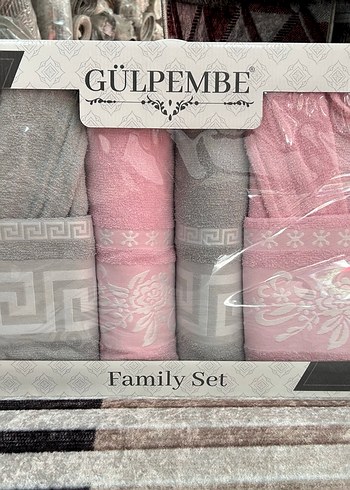 Gülpembe Nakışlı Gri Aile Havlu Seti - Görsel 5
