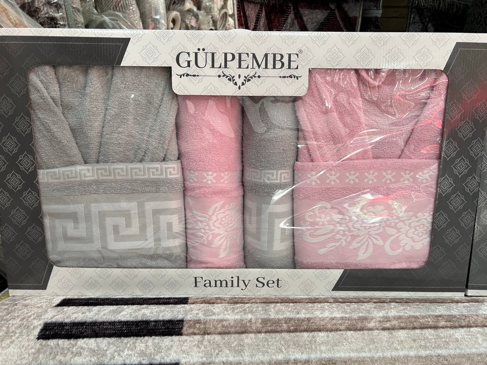 Gülpembe Nakışlı Gri Aile Havlu Seti - Görsel 5