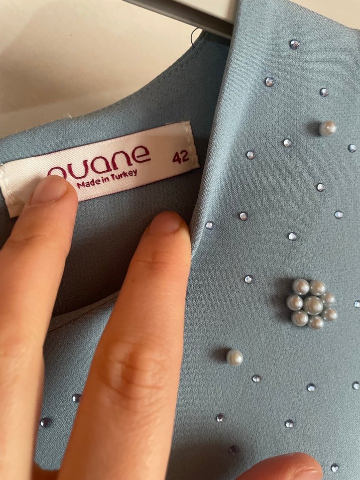 Mavi Nakış Detaylı Uzun Kollu Kadın Elbise - Görsel 2