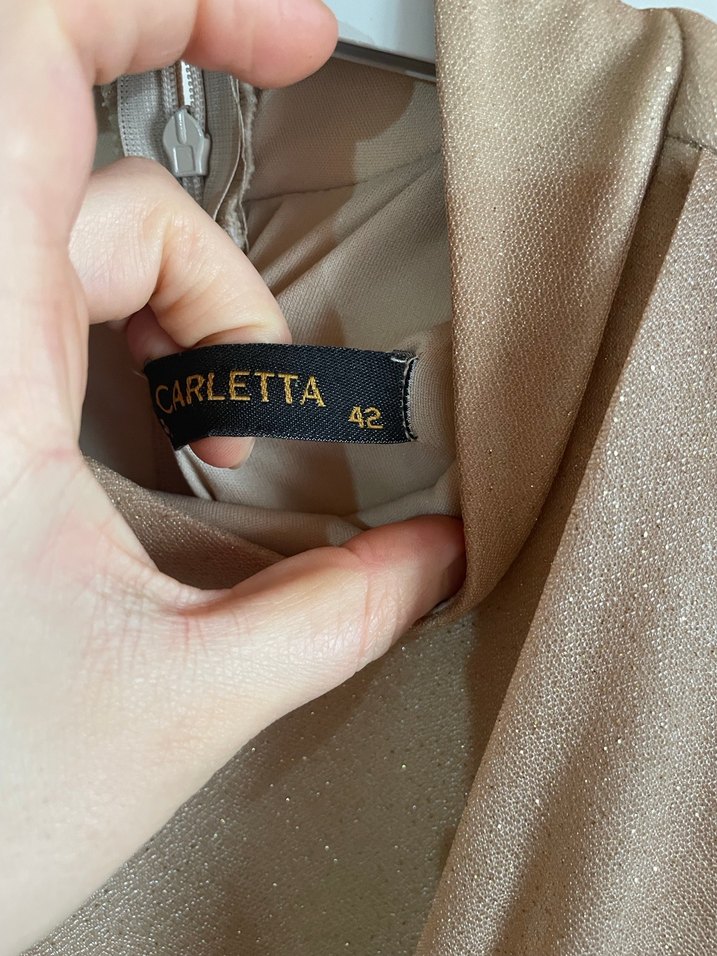 Bej Uzun Kollu Drapeli Abiye Elbise - Görsel 3