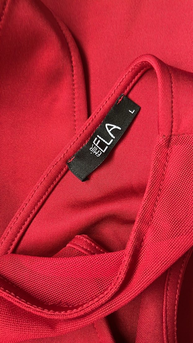 Kırmızı V Yakalı Midi Spor Abiye Elbise - Görsel 2