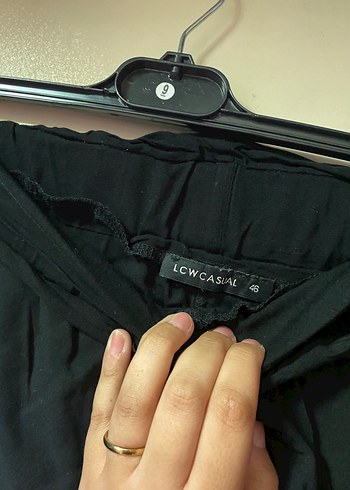 46 Beden Kadın Siyah Keten Midi Kemerli Bol Pantolon