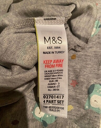 24-36 Ay Beden gri Renk Marks & Spencer pijama