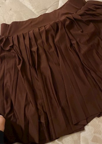 Kadın Kahverengi Pilili Mini Etek - Görsel 2