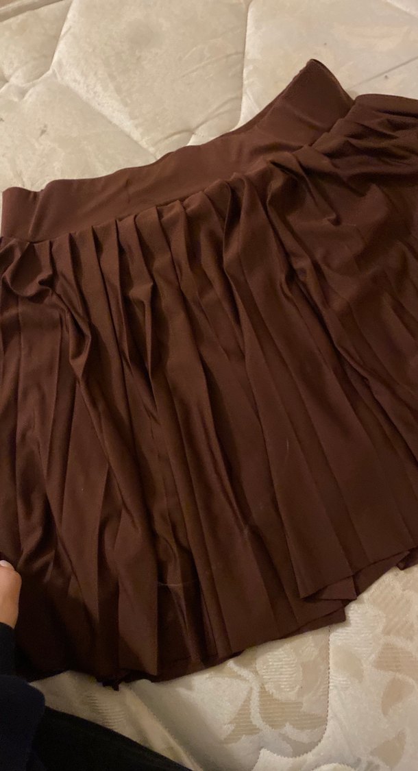 Kadın Kahverengi Pilili Mini Etek - Görsel 2