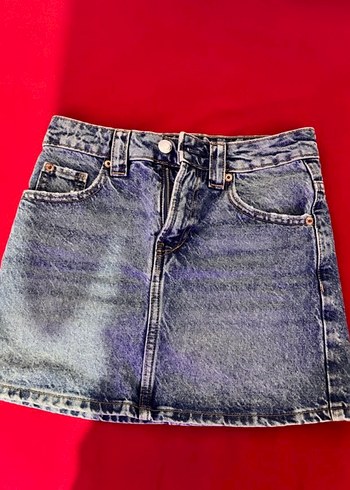 Stradivarius Düğmeli Mavi Batik Mini Kot Etek