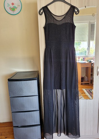 Uzun Siyah tüllü elbise - Görsel 3