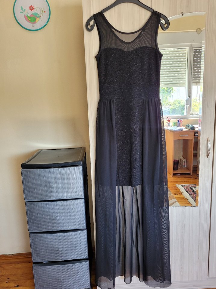 Uzun Siyah tüllü elbise - Görsel 3