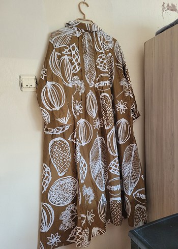 Bohem Tarzı Uzun Kahverengi Salaş Elbise - Görsel 2