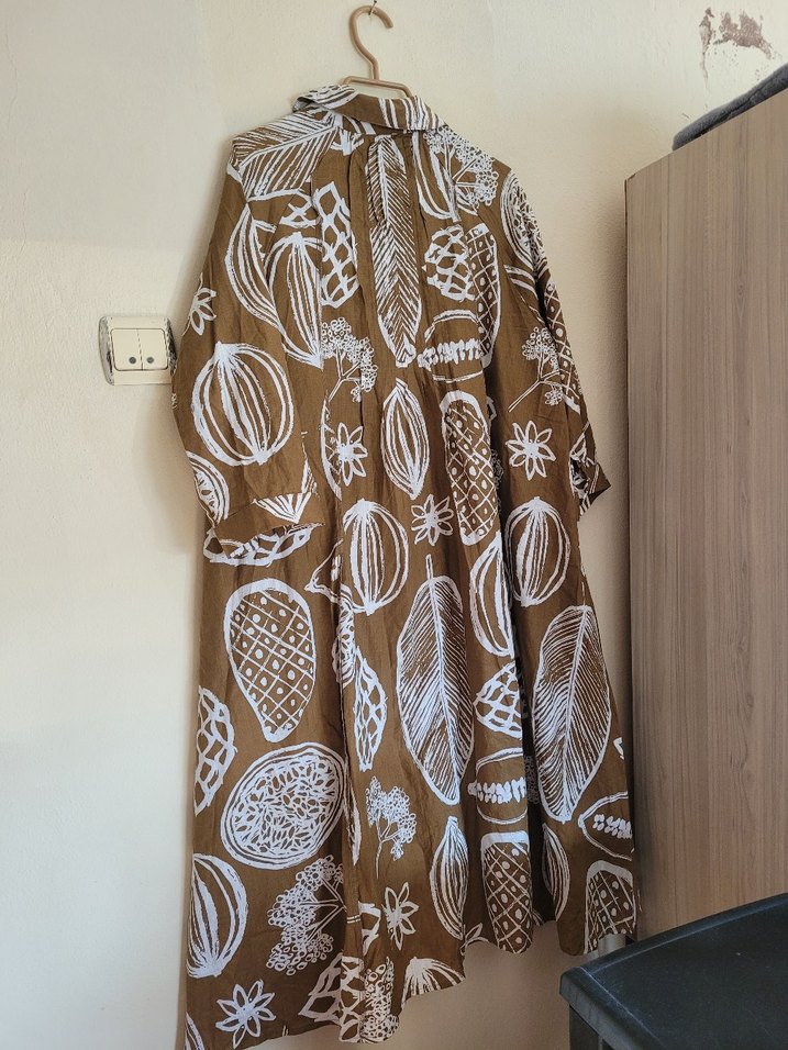 Bohem Tarzı Uzun Kahverengi Salaş Elbise - Görsel 2