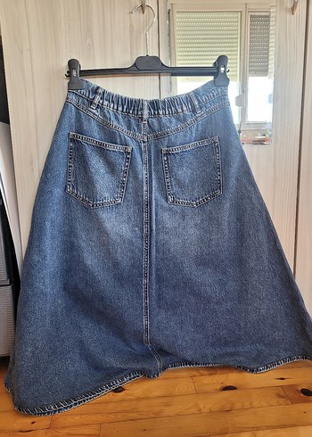 Mavi Kot Midi Etek - Görsel 2