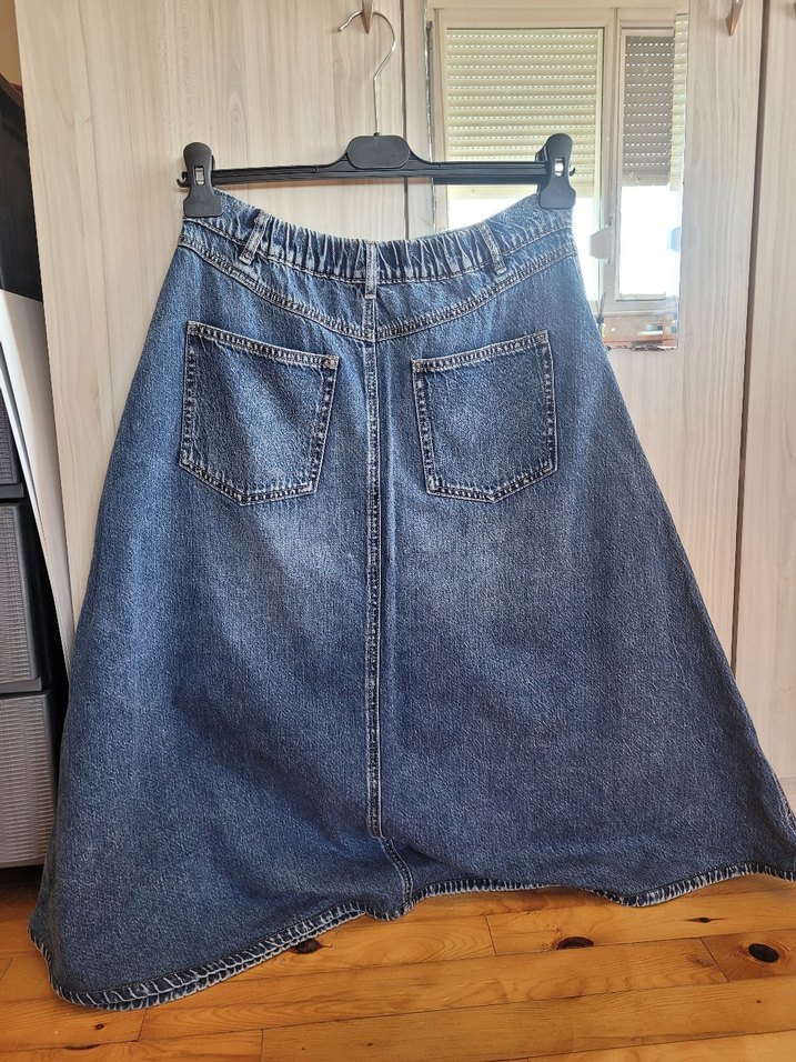 Mavi Kot Midi Etek - Görsel 2