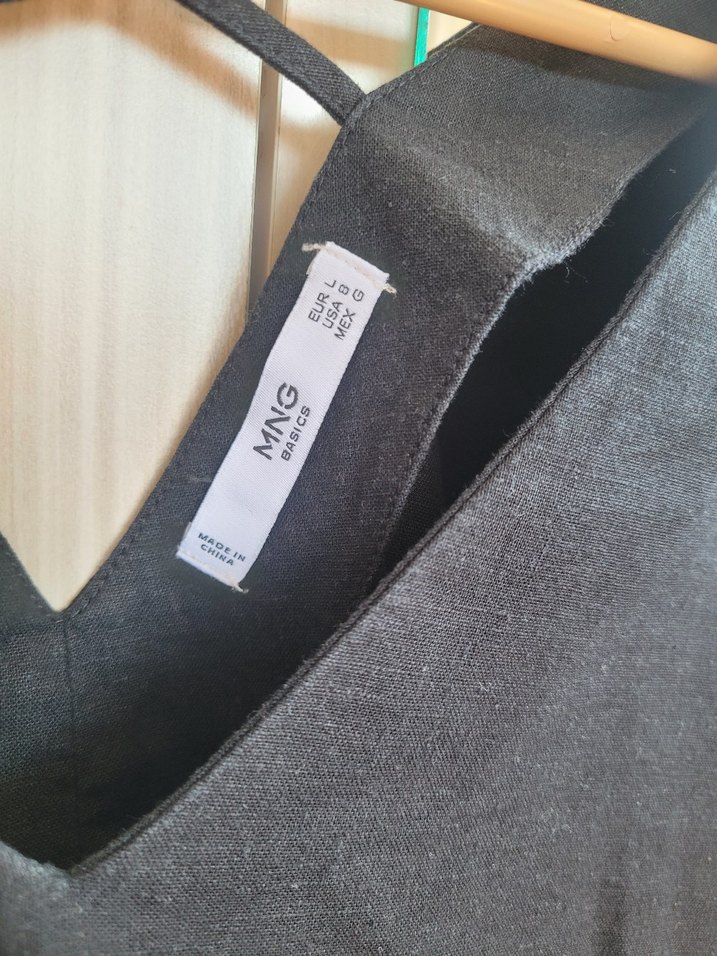 Siyah V Yaka Keten Salaş Bluz - Görsel 3