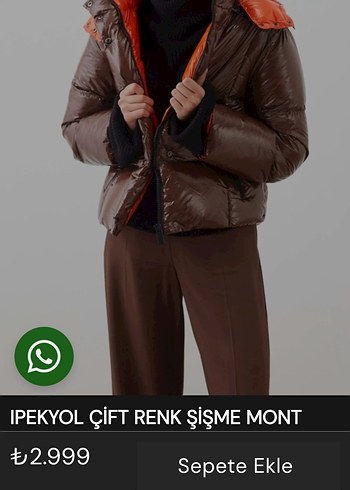 Kadın Parlak Kahverengi mont - Görsel 6