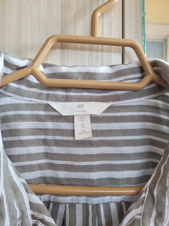 Çizgili Kolsuz Keten Gömlek - Görsel 2