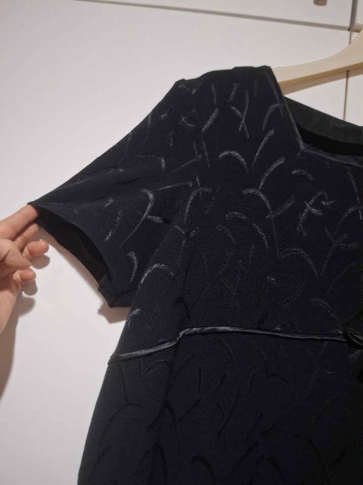 Kemer Detaylı Siyah Midi Ofis Elbisesi - Görsel 2