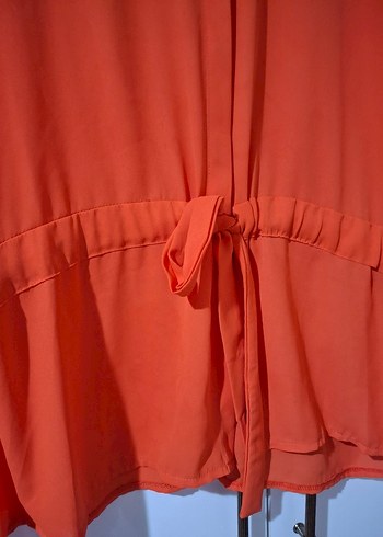 nar çiçeği Fırfırlı Keten Kadın Gömlek - Görsel 3