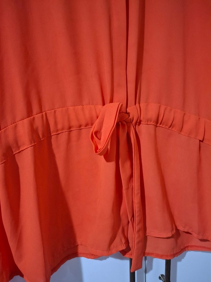 nar çiçeği Fırfırlı Keten Kadın Gömlek - Görsel 3