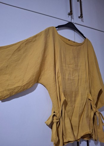 Sarı Keten Bohem Salaş Midi Tunik - Görsel 2