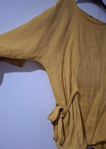 Sarı Keten Bohem Salaş Midi Tunik - Görsel 3