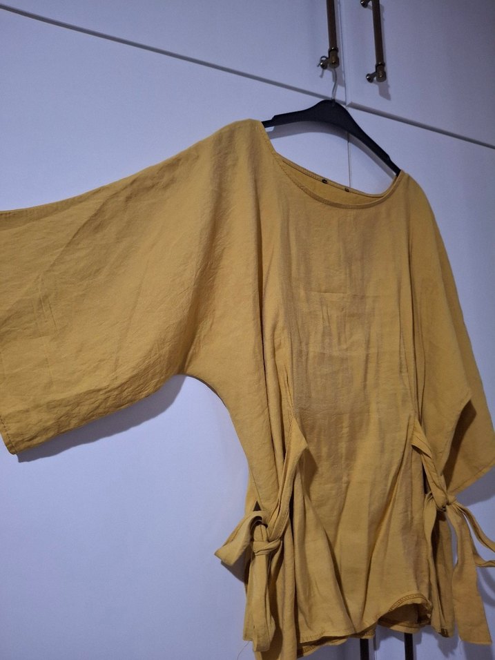 Sarı Keten Bohem Salaş Midi Tunik - Görsel 2