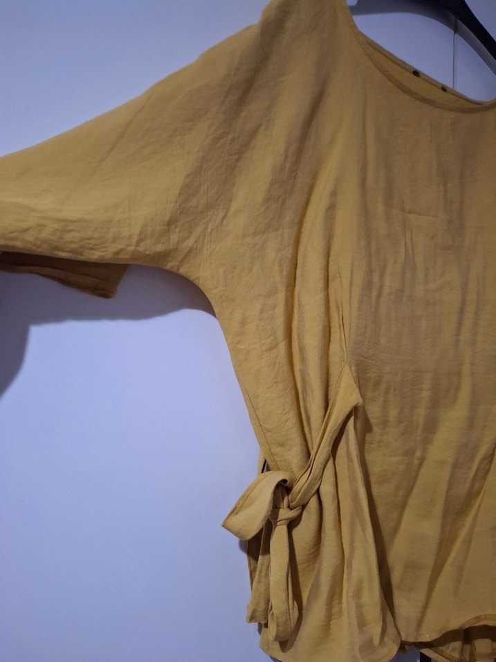 Sarı Keten Bohem Salaş Midi Tunik - Görsel 3