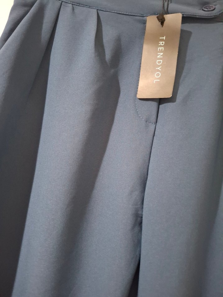 Mavi Kadın Kumaş Kemerli Pantolon - Görsel 2