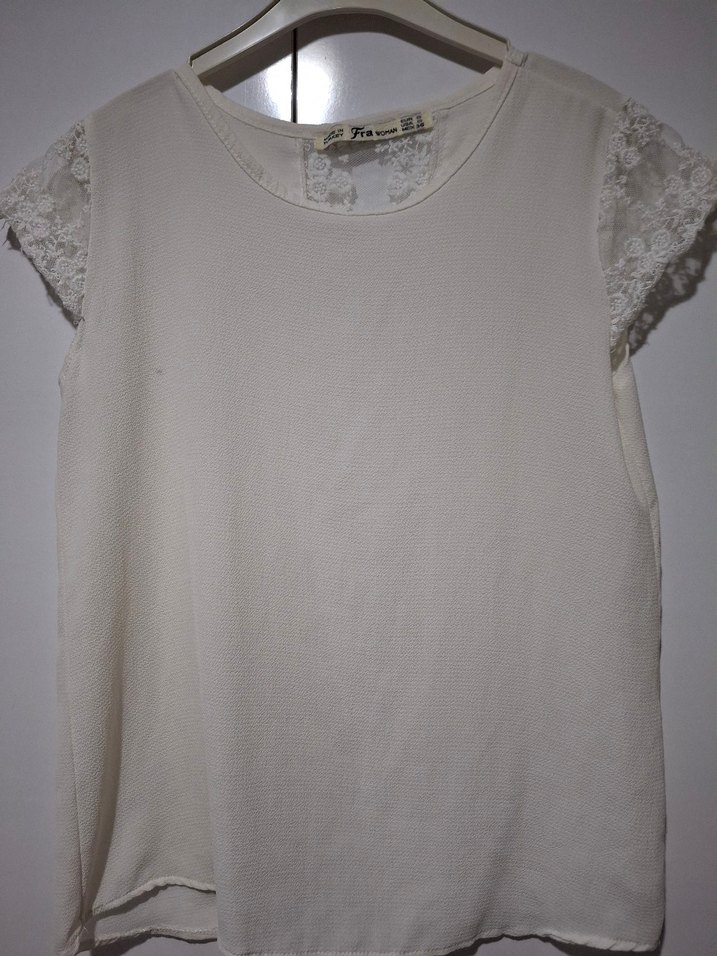 Dantel Detaylı Beyaz Kadın Bluz - Görsel 2