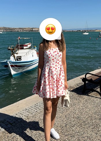 Pembe Mini Straplez Bağlama Desenli Elbise