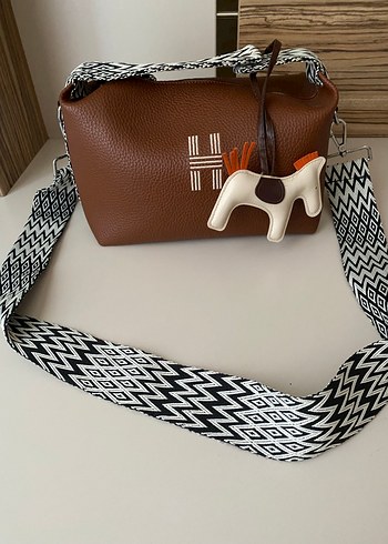Kahverengi Deri Kadın Çanta Zebra Desenli