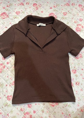 Kahverengi Polo Yaka Crop/Tshirt
