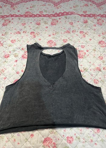Diğer Grunge Punk Gri Baskılı Denim Crop Top