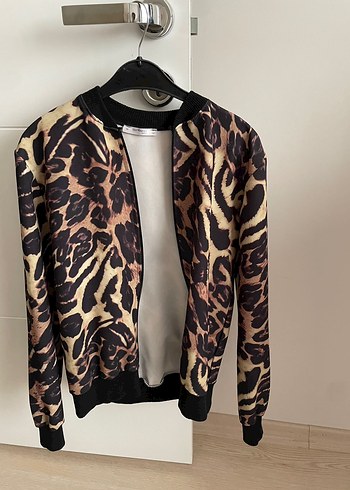 Kahverengi Leopar Desenli Kadın Bomber Ceket