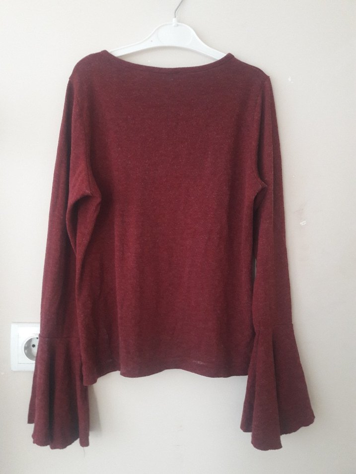 Bordo Örgü Salaş Bohem Bluz - Görsel 3