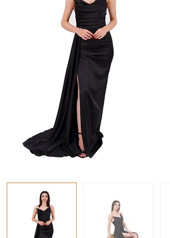 Straplez Siyah Uzun Drapeli Kadın Abiye - Görsel 5