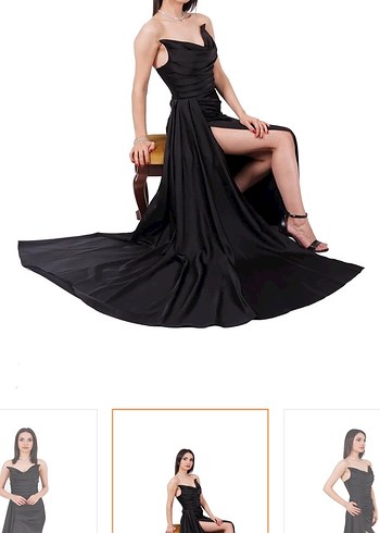 Straplez Siyah Uzun Drapeli Kadın Abiye - Görsel 4